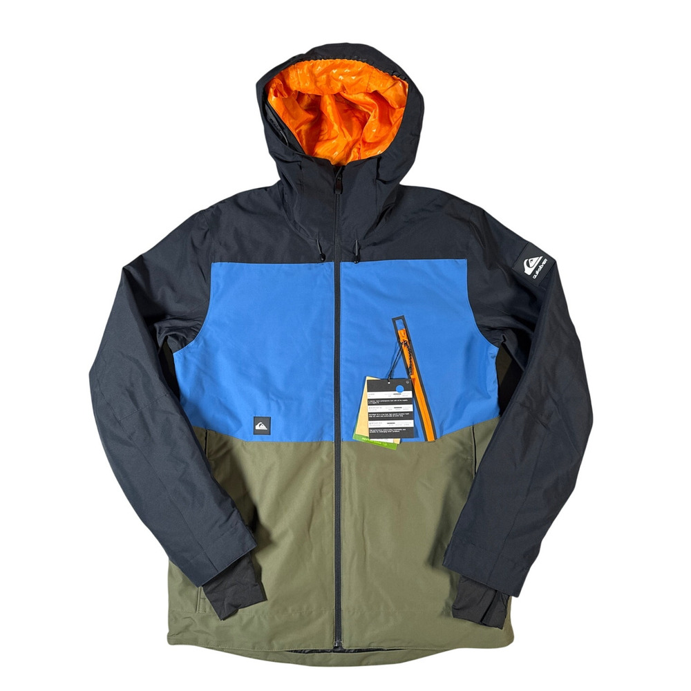 Quicksilver Sycamore Snowboard Jacket Mens Medium Hooded Black Blue Ski NWT - Picture 3 of 13